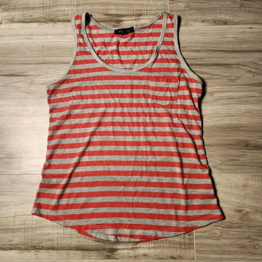 Forever 21 Tank Top‎ Womens Small Coral Gray Striped Pocket Sleeveless Casual